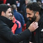 Ruben Amorim dan Mikel Arteta saling menyapa usai laga Manchester United vs Arsenal
