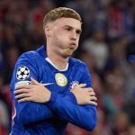 Selebrasi Cole Palmer usai cetak gol ke gawang Bayern Munchen