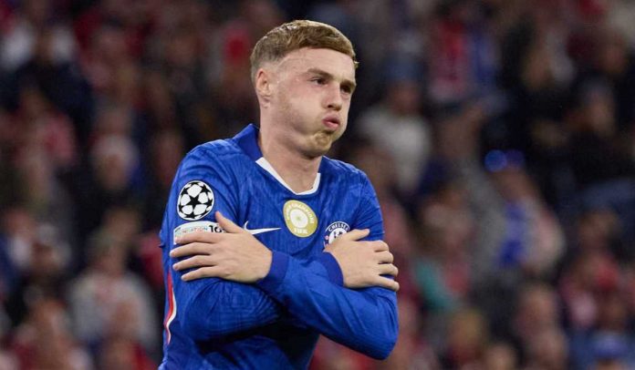 Selebrasi Cole Palmer usai cetak gol ke gawang Bayern Munchen