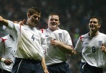 Steven Gerrard bersama Wayne Rooney dan Frank Lampard saat membela timnas Inggris
