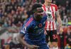 Bukayo Saka merayakan golnya ke gawang Sunderland