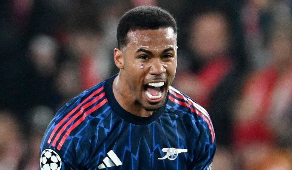 Ekspresi Gabriel di laga Slavia Praha vs Arsenal Ekspresi Gabriel di laga Slavia Praha vs Arsenal