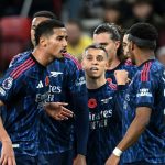 Jurrien Timber bersama rekan-rekannya di Arsenal di laga kontra Sunderland