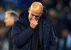 Pep Guardiola tertunduk usai kekalahan Manchester City dari Bayer Leverkusen