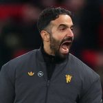 Ruben Amorim merayakan gol Manchester United di laga vs Brighton