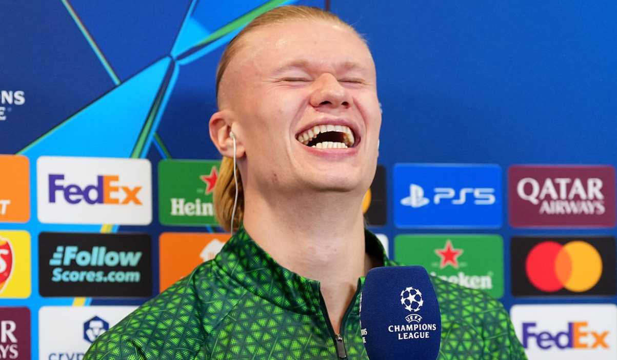 Erling Haaland dalam sesi wawancara usai laga Real Madrid vs Manchester City Erling Haaland dalam sesi wawancara usai laga Real Madrid vs Manchester City