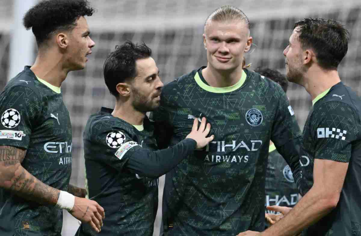 Erling Haaland usai mencetak gol ke gawang Real Madrid