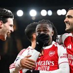 Para pemain Arsenal merayakan gol Eberechi Eze
