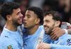Para pemain Manchester City merayakan gol di Carabao Cup