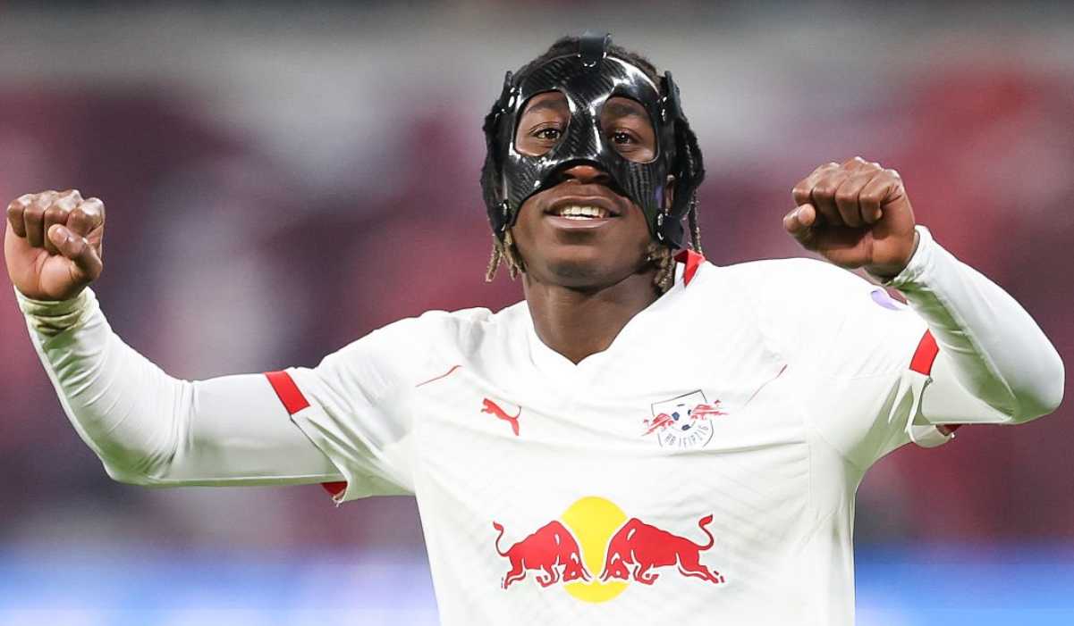 Yan Diomande merayakan golnya di laga Leipzig vs Frankfurt Yan Diomande merayakan golnya di laga Leipzig vs Frankfurt