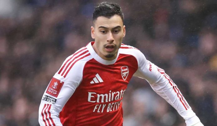 Aksi Gabriel Martinelli di laga Portsmouth vs Arsenal Aksi Gabriel Martinelli di laga Portsmouth vs Arsenal