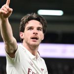 Declan Rice merayakan gol ke gawang Bournemouth