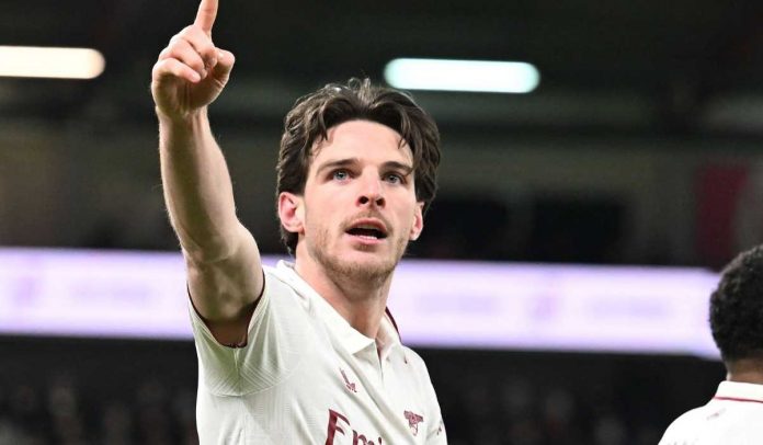 Declan Rice merayakan gol ke gawang Bournemouth