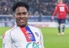 Endrick usai mencetak gol untuk Lyon di laga vs Lille di Piala Prancis