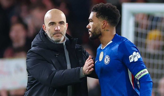 Enzo Maresca bersama Reece James di laga Chelsea kontra Bournemouth Enzo Maresca bersama Reece James di laga Chelsea kontra Bournemouth
