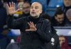 Gestur Pep Guardiola di laga Manchester City vs Galatasaray
