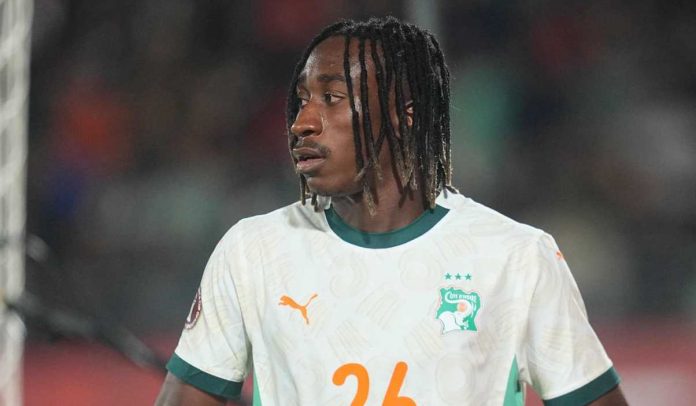 Gestur Yan Diomande di laga Pantai Gading vs Mesir di Piala Afrika