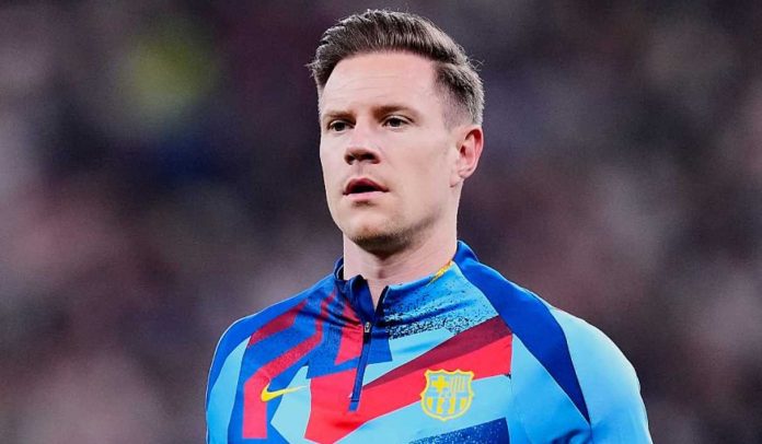 Marc-Andre ter Stegen saat melakukan pemanasan jelang pertandingan Barcelona di La Liga