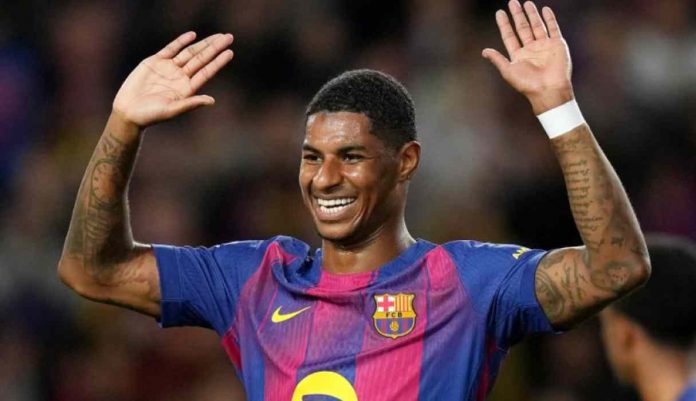 Marcus Rashford dalam sebuah aksinya di Barcelona Marcus Rashford dalam sebuah aksinya di Barcelona