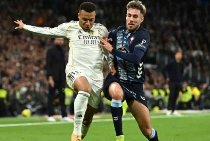 Oscar Mingueza saat berduel dengan Mbappe di Laga Real Madrid vs Celta Vigo