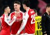 Pemain Arsenal merayakan kemenangan di Matchday 8 fase liga Liga Champions