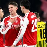 Pemain Arsenal merayakan kemenangan di Matchday 8 fase liga Liga Champions