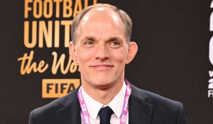 Pose Thomas Tuchel saat menghadiri undian Piala Dunia 2026