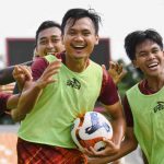 Skuad Borneo FC dalam sesi latihan jelang menjamu PSM Makassar