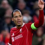 Virgil van Dijk merayakan gol kedua timnya di laga Liverpool vs Qarabag di Liga Champions