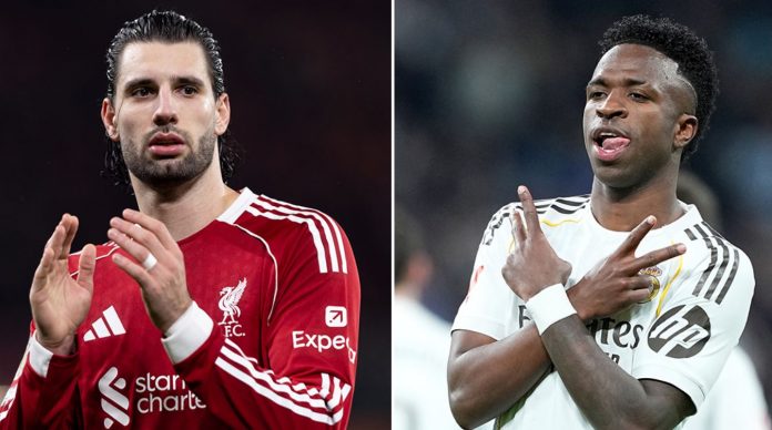 Dominik Szoboszlai pemain Liverpool dan Vinicius Junior pemain Real Madrid Dominik Szoboszlai pemain Liverpool dan Vinicius Junior pemain Real Madrid
