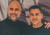 Pep Guardiola bersama Michel Sanchez pelatih Girona
