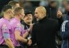 Pep Guardiola dan wasit Sam Barrott