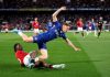 Aksi bintang muda Manchester United Ayden Heaven saat lawan Chelsea