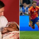 Lionel Messi dan bayi Lamine Yamal yang kini jadi penerus jersey nomor 10 di Barcelona