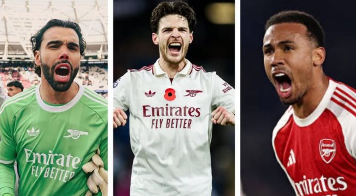 David Raya, Gabriel Magalhaes, Declan Rice David Raya, Gabriel Magalhaes, Declan Rice