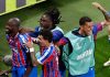 Jean-Philippe Mateta merayakan gol kemenangan Crystal Palace di Red Bull Arena