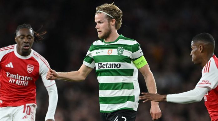 Morten Hjulmand kapten Sporting CP saat melawan Arsenal di ajang Liga Champions