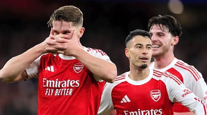 Pemain Arsenal merayakan kemenangan atas Atletico Madrid di Semifinal Liga Champions 2026