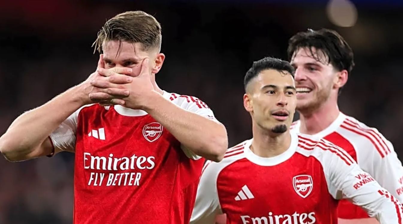 Pemain Arsenal merayakan kemenangan atas Atletico Madrid di Semifinal Liga Champions 2026