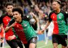 Pemain NEC Nijmegen merayakan lolosnya mereka ke Liga Champions