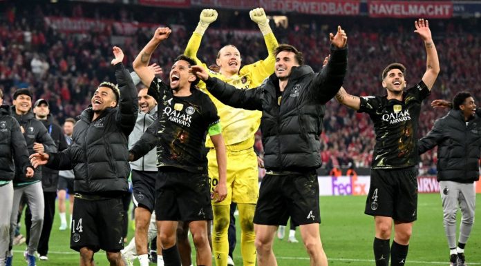 Pemain PSG merayakan kemenangan atas Arsenal di semifinal Liga Champions 2026 Pemain PSG merayakan kemenangan atas Arsenal di semifinal Liga Champions 2026
