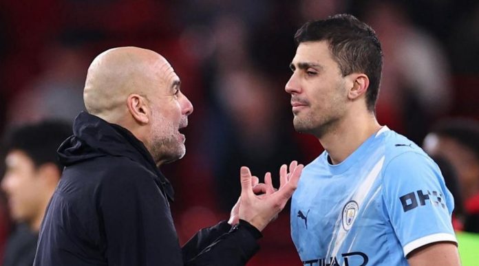 Pep Guardiola dan Rodri pemain Manchester City Pep Guardiola dan Rodri pemain Manchester City