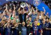 Skuad PSG merayakan kemenangan Liga Champions