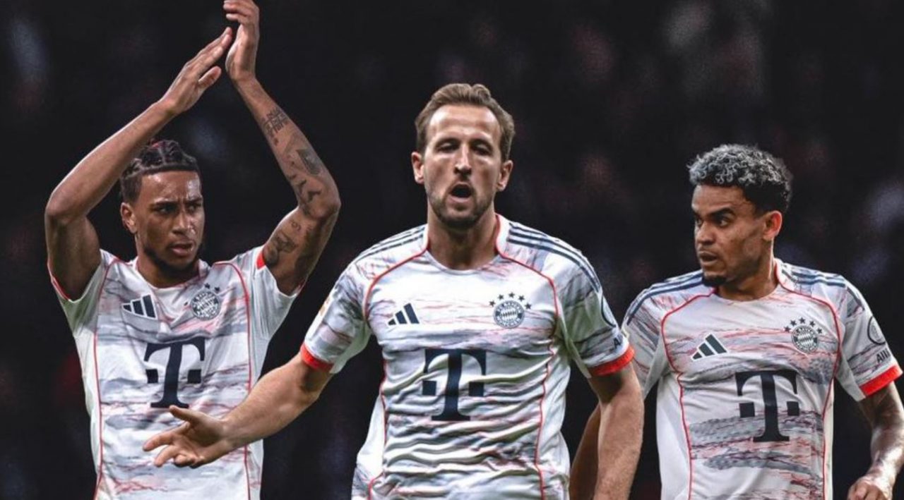Michael Olise, Harry Kane dan Luis Diaz pemain Bayern Munchen