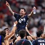 Pemain Timnas Argentina merayakan kemenangan atas Inggris
