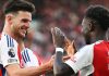 Bukayo Saka dan Declan Rice pemain Arsenal