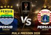 buat gambar dengan rasio 16:9, ada logo persib vs persija, background tema piala presiden 2026
