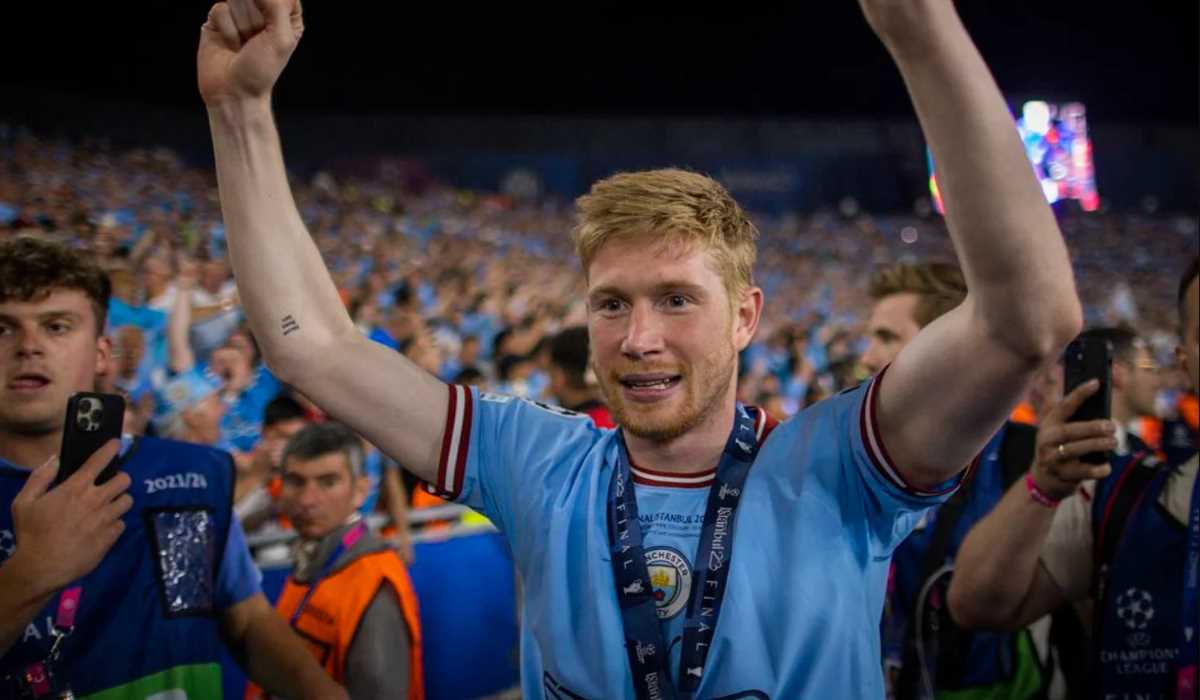 Kevin de Bruyne merayakan kemenangan final Liga Champions